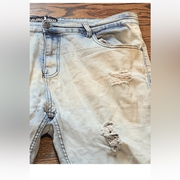 Velero Mens Lightwash Distressed Streetwear Blue Jeans, Size 40x32 - Picture 7 of 12